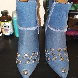 Denim Embellished Ankle Boots